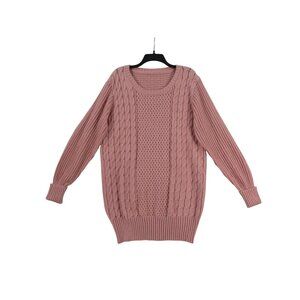 Pink Cable Knit Sweater Size - XXL 100% Polyester Crew Neck Long Sleeve